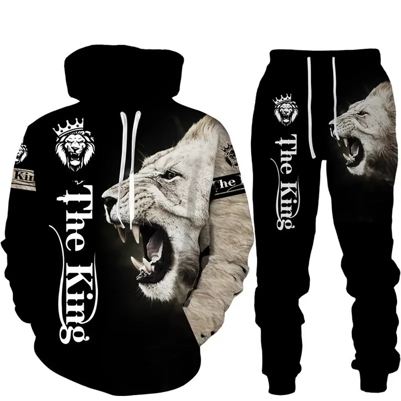 Winter Autumn Wolf Animal Pattern 3D Printed Sweatpants and Hoodie Set Tracksuit Men Clothing Suit Oversize Streetwear Sportwear