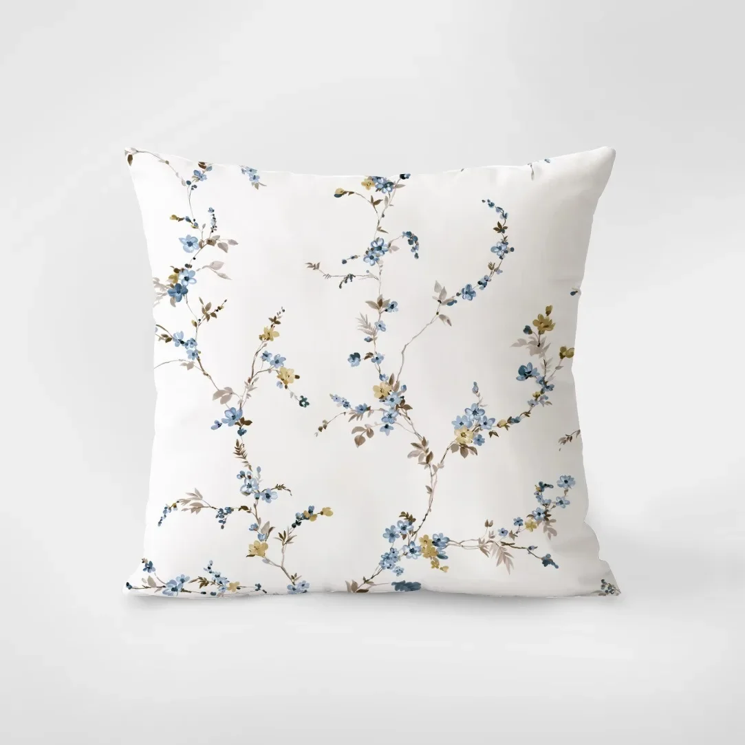 Blue Vintage Floral Pillowcase Dormitory Decoration Office Living Room Sofa Home Pillowcase40x40cm 50x50 45x45