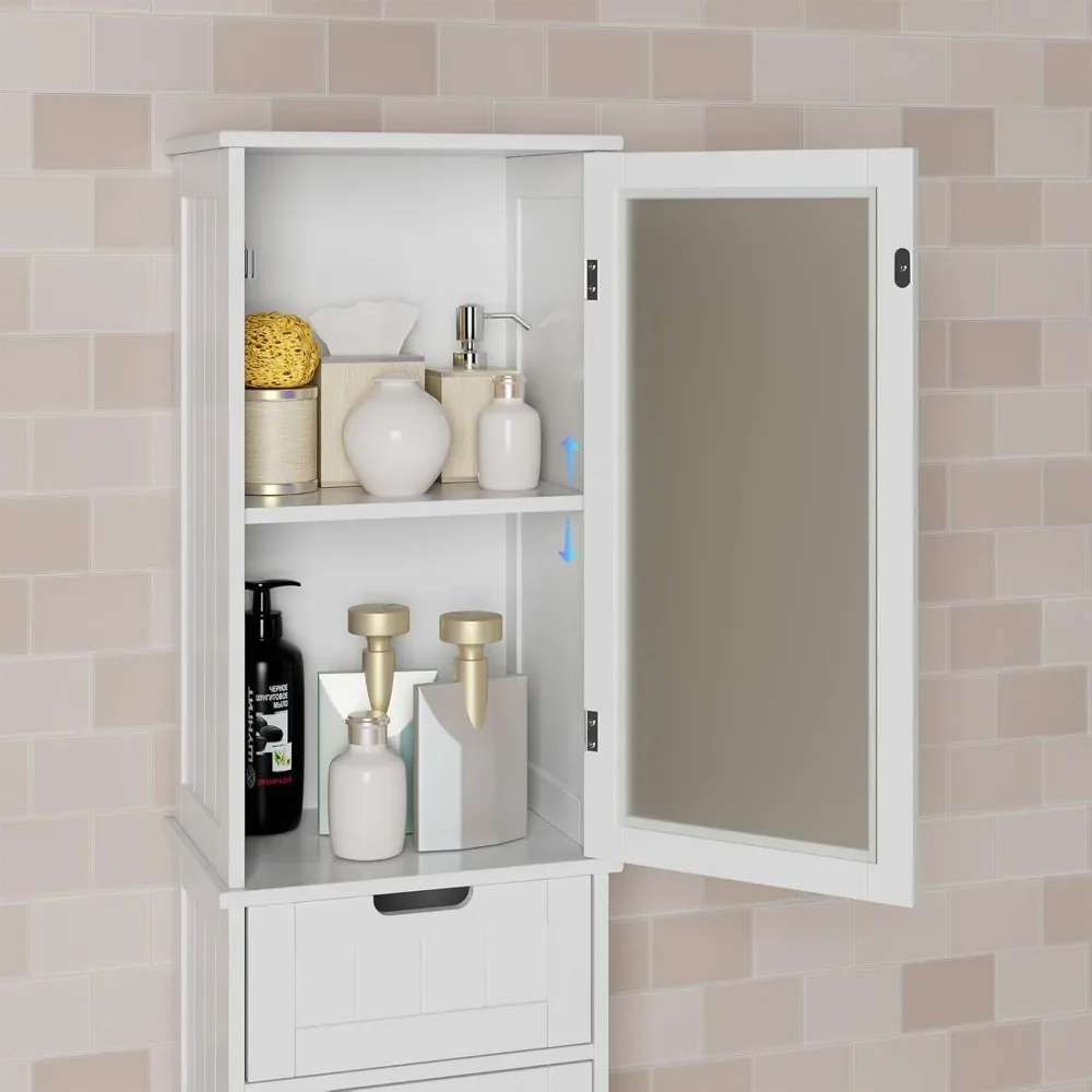 Bathroom Cabinet, Storage Cabinet with 2 Doors & 1 Drawer, Floor Freestanding Cabinet with Adjustable Shelves