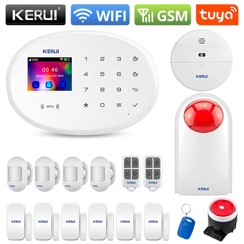 KERUI-Smart Tuya Home Security Alarm System, W202, Wi-Fi, 2G, GSM, Wireless, APP Controle Remoto, 2.4 \