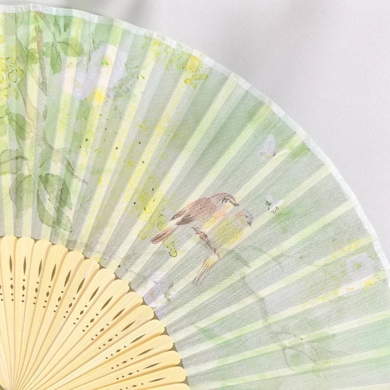 Bamboo Folding Fan with Painted Finish Flower Bird Pattern for Hanfu Cheongsam Stage Performance Photography Prop Daily Fan Gift