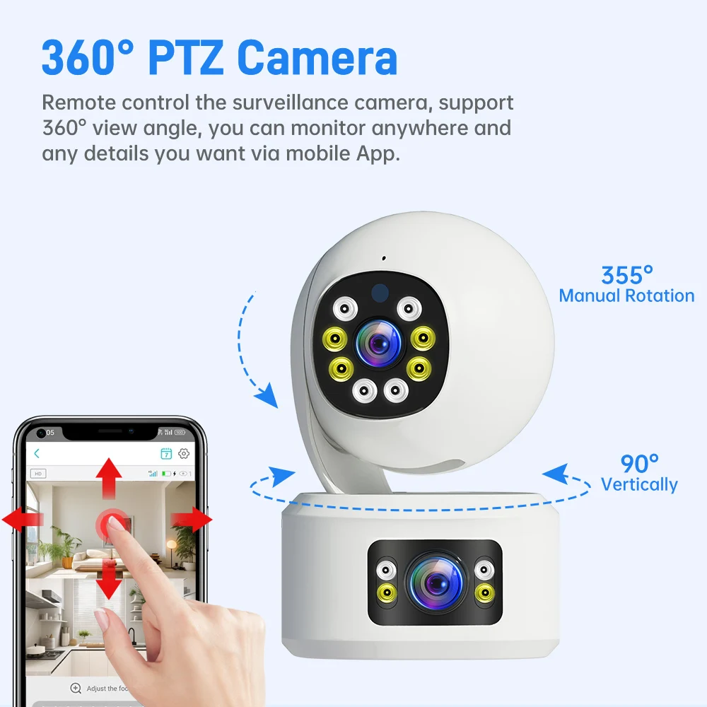 Difang 4MP Dual Lens Yoosee WiFi Telecamera di sicurezza Rilevazione movimento interno Conversazione bidirezionale, Visione notturna a colori 360 °   Telecamera wireless PTZ