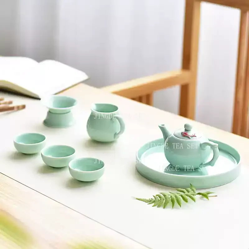 New Style Celadon Fish Tea Set Set Teapot Tea Cup Travel Convenience Tea Set Office Household Drinking Utensils WSHYUFEI