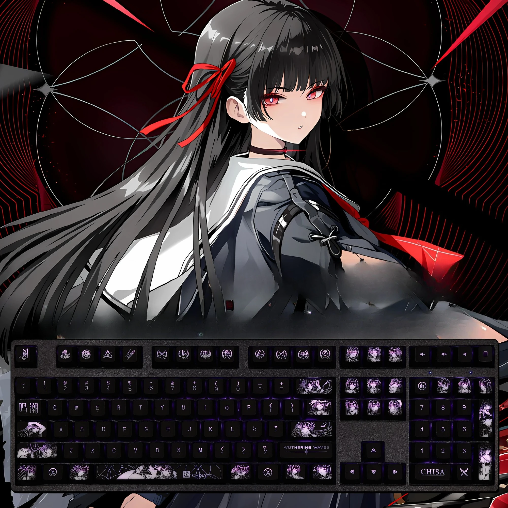 108 Keys/Set CHISA Wuthering Waves Cute Sexy Girl PBT Keycaps Cherry Height for MX Switch Mechanical Keyboard Game Custom