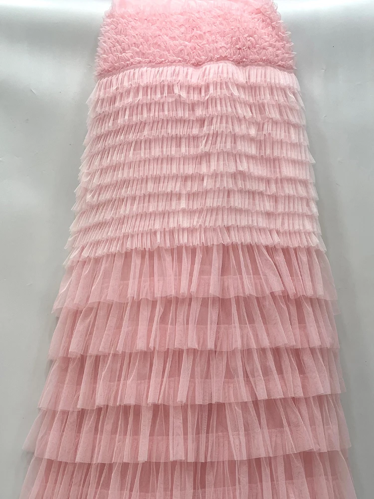 

New Pink Lace Fabric Handmade Multi-layer Wave Skirt Dr Material f-length Skirt Dr Home Fabric Sponge Pad DIY