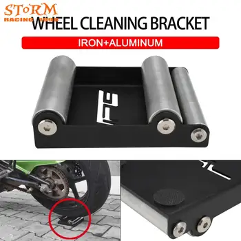 Staffa per la pulizia delle ruote dei pneumatici del motociclo Supporto universale per la pulizia della rampa a rullo per la pulizia della catena in alluminio con spazzola per catena