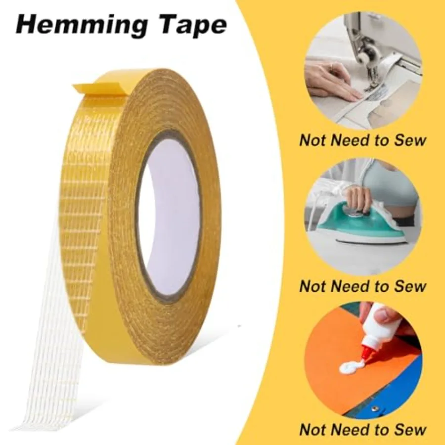 4 Pack 0.5 in x 33FT/10m Double Sided Fabric Tape Heavy Duty for Hem Fashion Dress, Cloth Curtains High Adhesive Sticky but Rem
