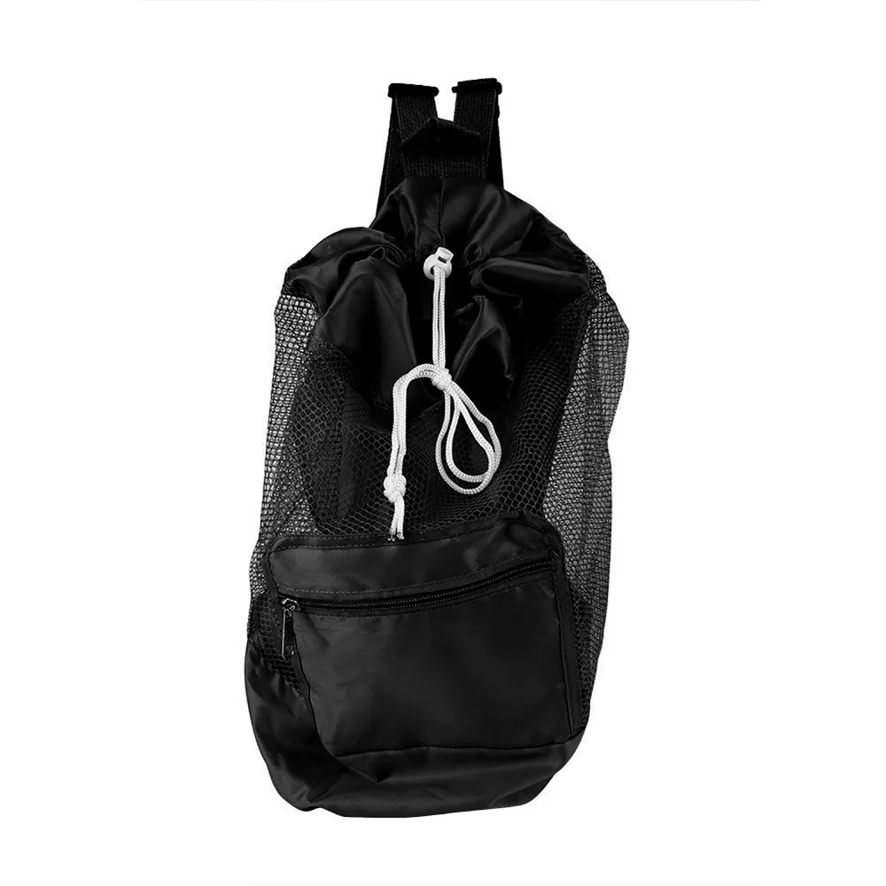 Portable Design Mesh Drawstring Backpack Washable Material Drawstring Closure Shell Bag Polyester Large Mesh Beach Storage Bag