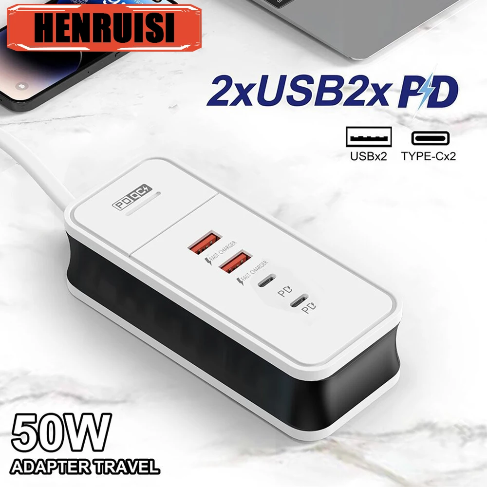 4 Ports USB Power Strip Charger PD 50w Fast Charger Phone Charging  Adapter Expander Cable For  Adapter USB HUB  EU/US Charger