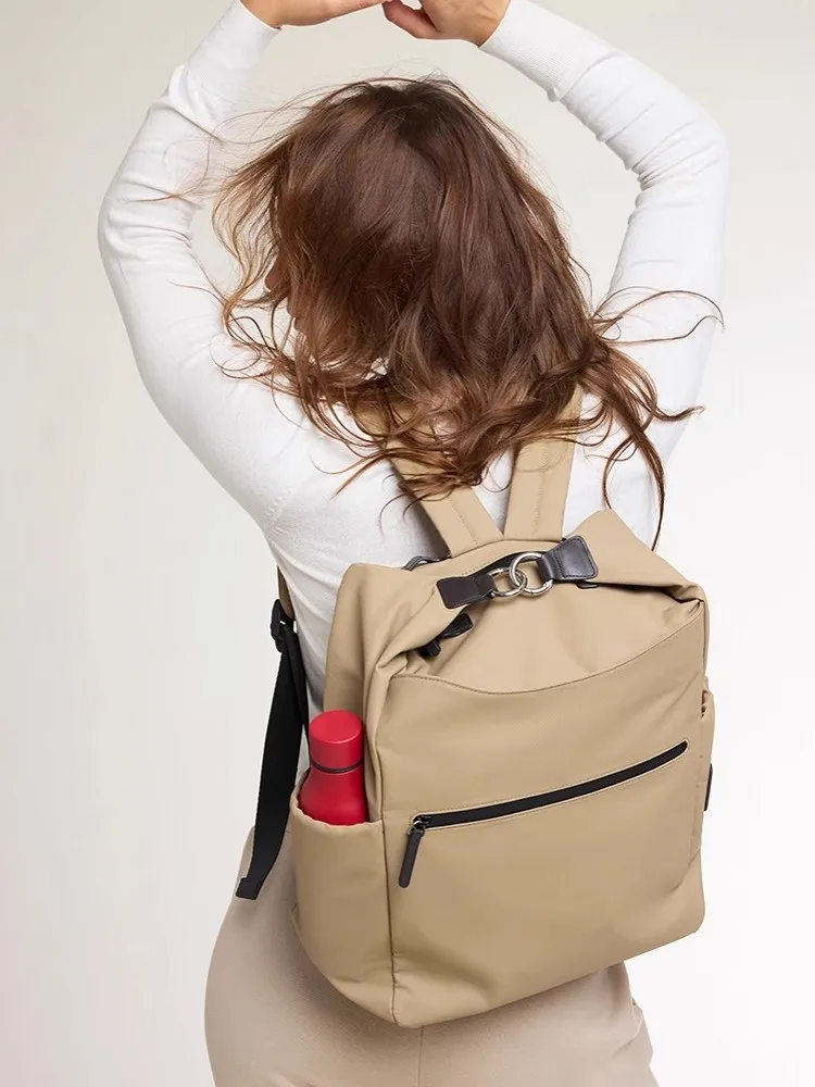 المرأة موضة جديدة مقاوم للماء حقيبة ظهر بسعة كبيرة عادية مكتب السيدات العمل حقائب كتف خارج حقيبة السفر الكاكي