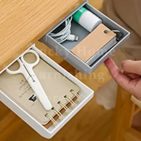 1PCS Self Adhesive Under Desk Drawer Hidden Storage Box Makeup Pencil Tray Stationery Organizer Table Space Saving Slide-Out Box