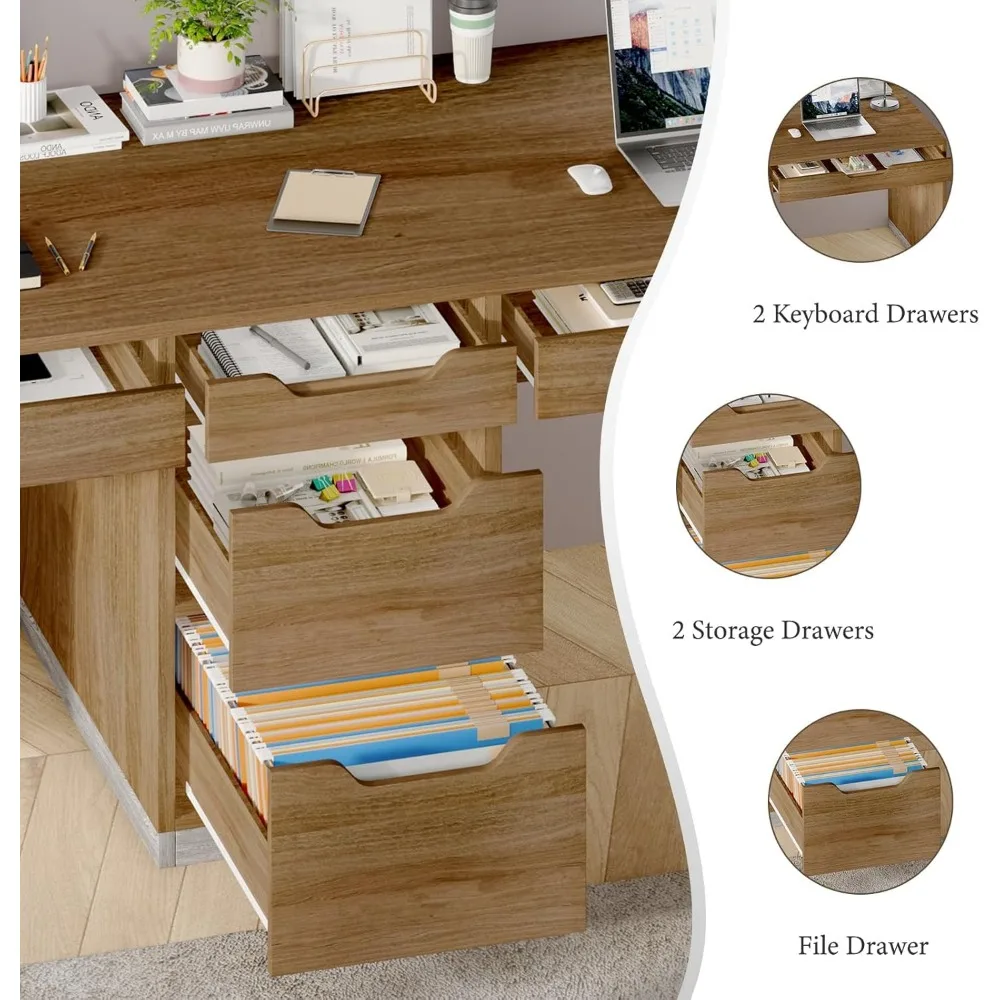 مكتب كمبيوتر مزدوج الشخص بطول إضافي 78 بوصة مع 5 أدراج لمساحة العمل المشتركة والتخزين #4