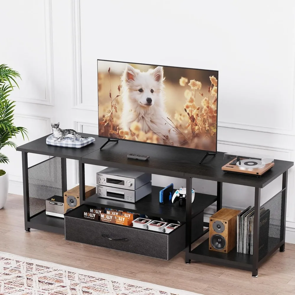 

TV Stand with Drawers and Open Storage Shelves for 65 60 55 Inch TV, Entertainment Center with Open Storage Shelves, Industrial