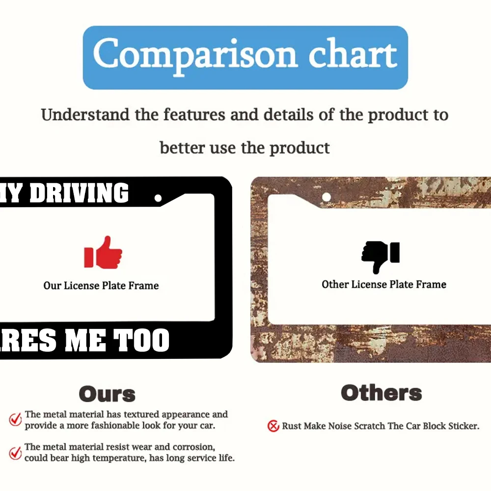 مضحك ومبتكر من الألومنيوم الأسود 2 - إطار لوحة ترخيص مع مجموعة براغي، هدية تزيين السيارة، 6 × 12 بوصة #4