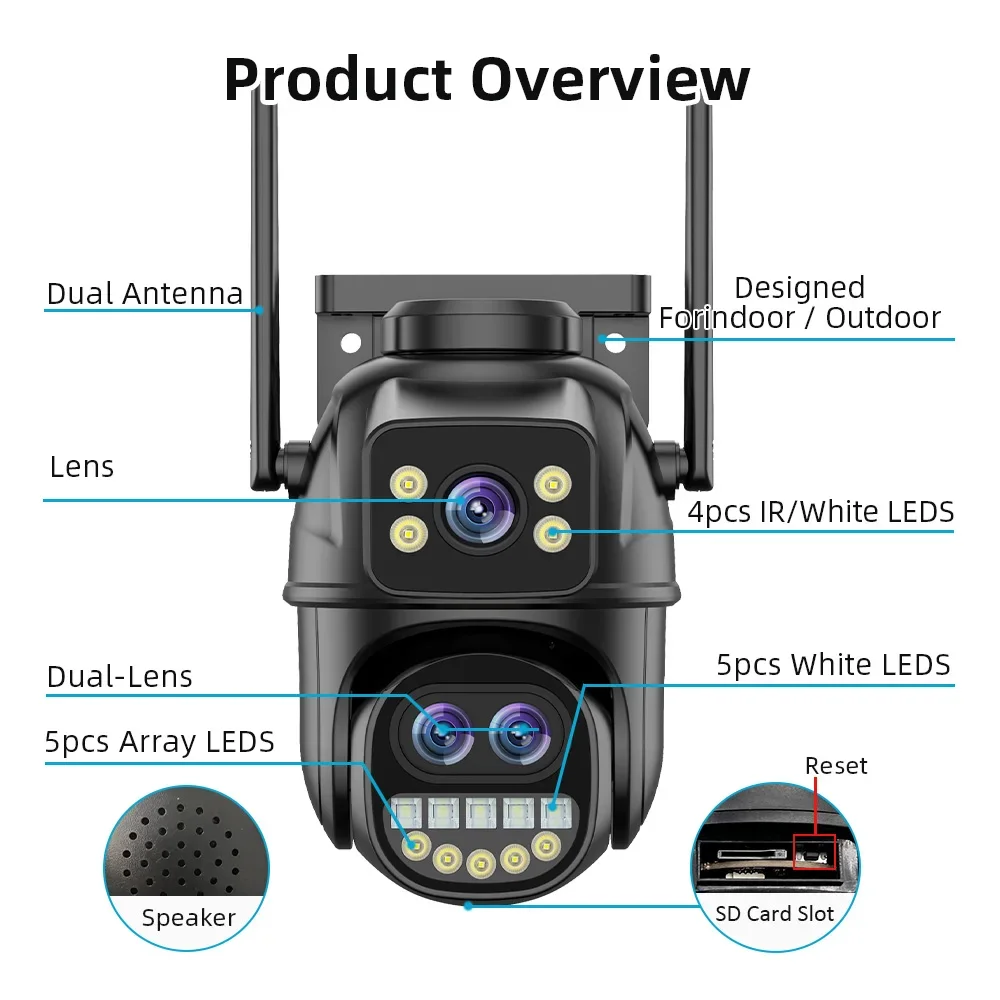 كاميرا ICsee 9MP 5K WiFi IP تكبير 8X شاشات مزدوجة 3 عدسات وشاشة مزدوجة PTZ Wifi كاميرا خارجية 8CH WiFi NVR CCTV طقم حماية