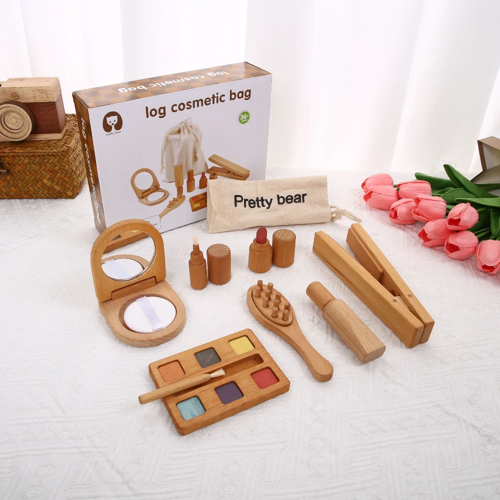 Caja médica de simulación de madera para niños, bolsa de cosméticos de inyección de estetoscopio, juego de maquillaje, caja de herramientas con tornillo de juguete para niños