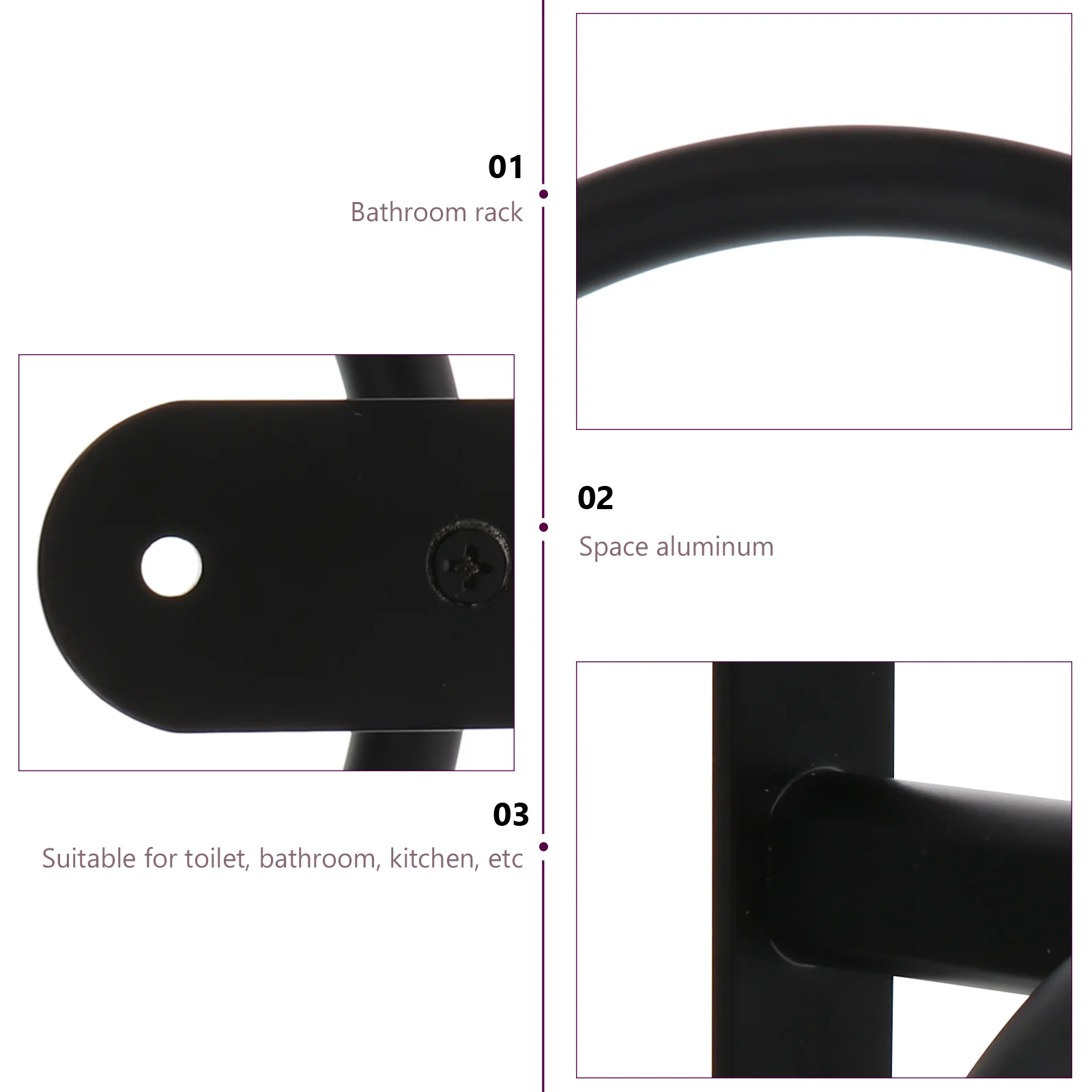 

1Set Sturdy Towel Ring Modern Bathroom Decor Space Aluminum Anti-Rust Easy Clean High Capacity Installation Models