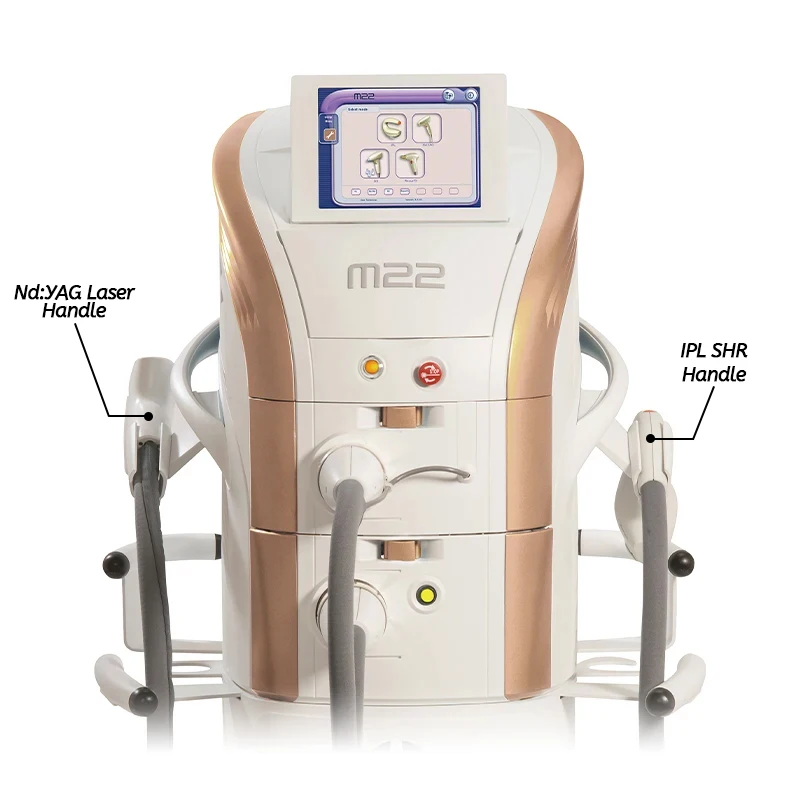 M22 IPL SHR Laser Nd YAG 2 w 1 Maszyna do usuwania włosów PMU Pigment do tatuażu Prawidłowe odmładzanie skóry Profesjonalny sprzęt kosmetyczny