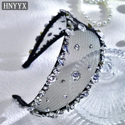 HNYYX Rhinestone Headband Shiny Baroque Broad Brim Hair Hoop Luxury Crystal Hair Accessory Wedding Party Headwear A45