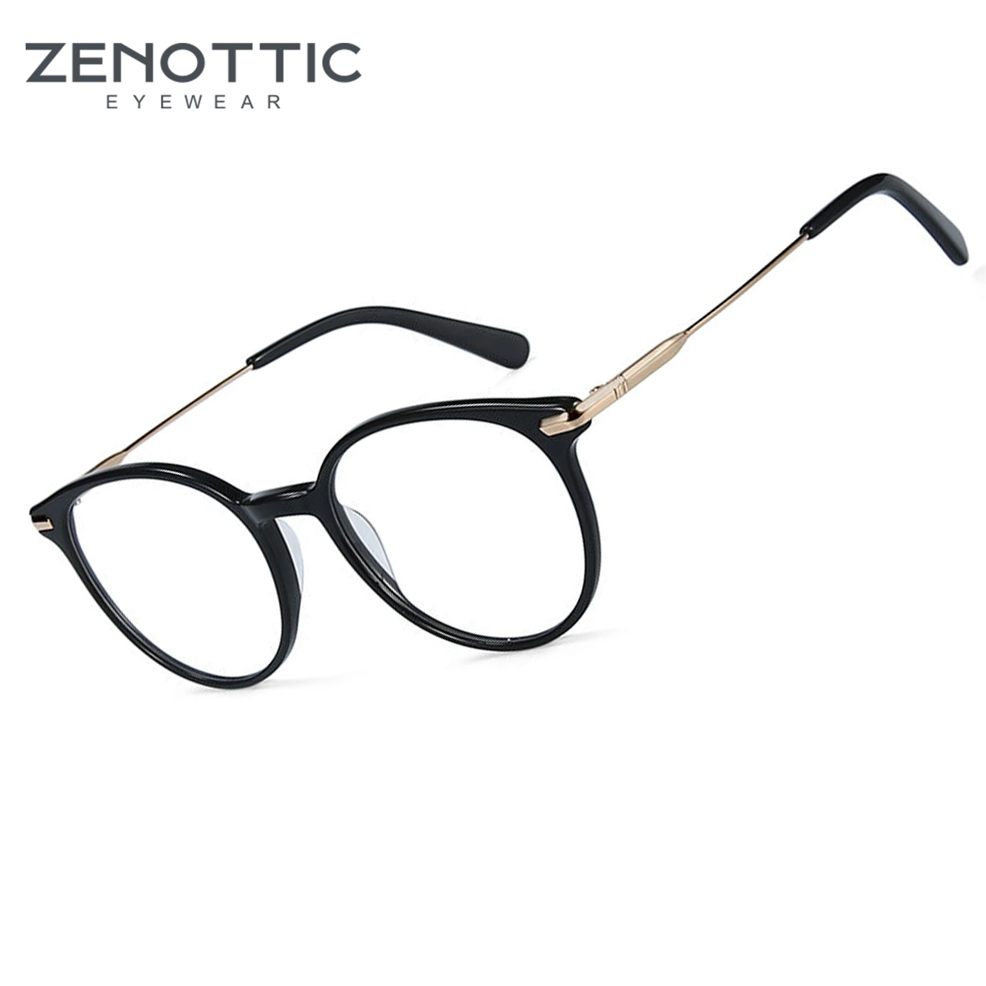 

ZENOTTIC 2023 Retro Acetate Anti Blue Light Glasses for Women Optical Eyeglasses Frame Ladies Ultralight Metal Round Eyeglass