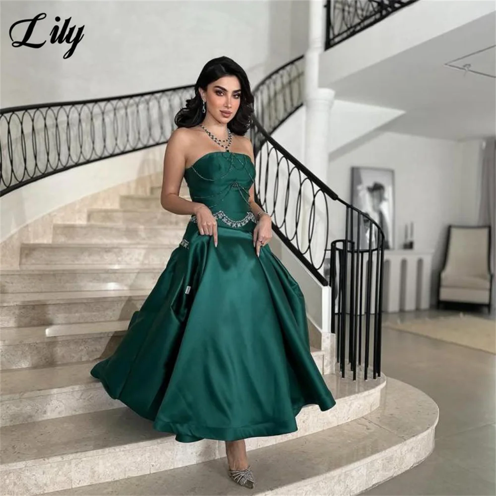 Lily vert une ligne perles robe de bal sans bretelles robe de célébrité robe de bal en cristal embellissements festonnés simpliste  nneinize personnaliser