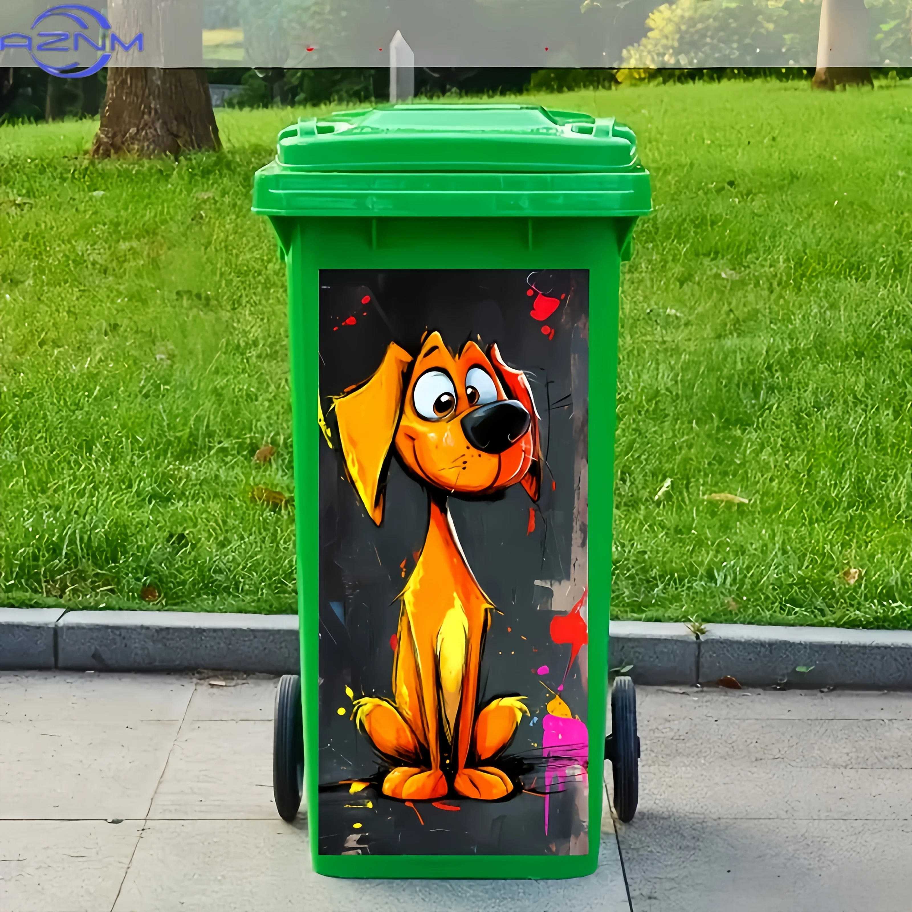 One Cartoon Funny Dog Trash Can Sticker, Abstract Graffiti Style, Vibrant Colors, Waterproof Wall and Kitchen Decor Trash Can view 4