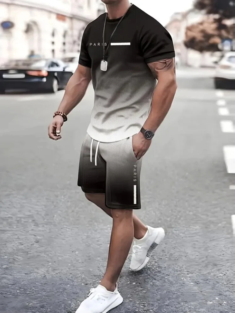 Summer Simple Letter Print Men's Crew Neck Short Sleeve Top And Shorts Harajuku Street Fashion Men's Suit Everyday Casual Comfor