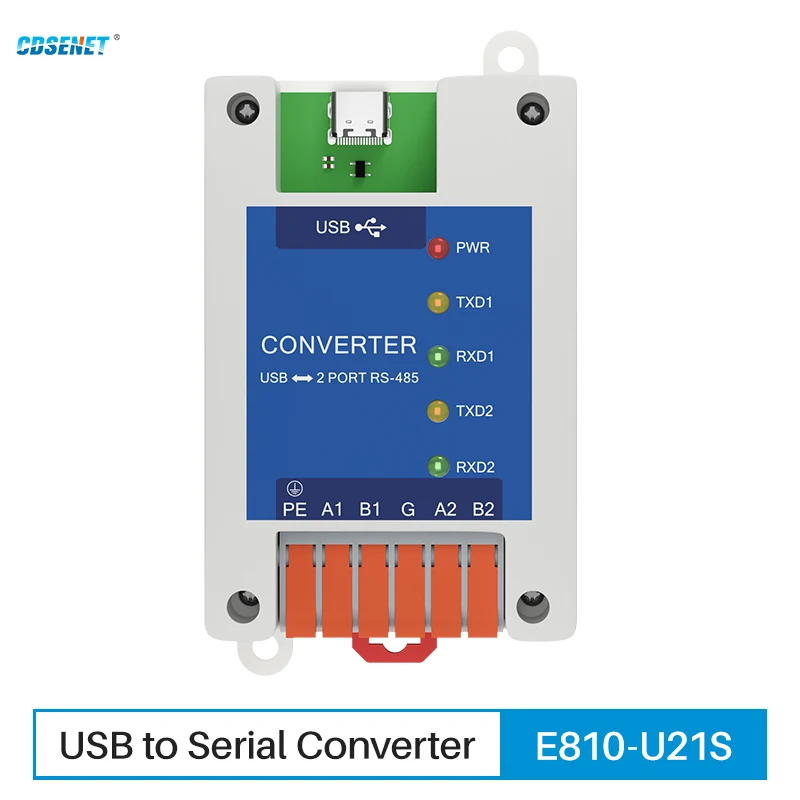 

USB to Serial Converter 2 Serial Ports RS485 FT4232H CDSENET E810-U21S Industrial Grade EMC Protection Rail Installation