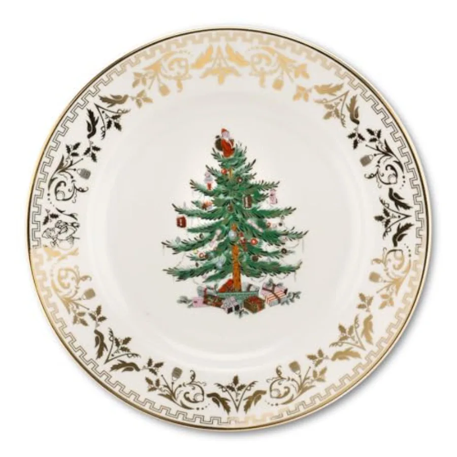 

Elegant 8Inch Gold Christmas Tree Porcelain Salad Plate for Festive Holiday Dining: Perfect Seasonal Appetizer Dinnerware Micro