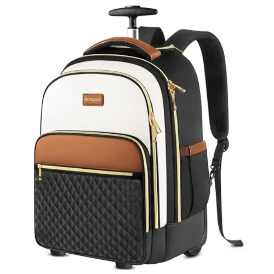 

Rolling Backpack Carry On Luggage For Adults With Wheels, 40L Wheeled Backpack For Women, Travel Roller Bag, Brown