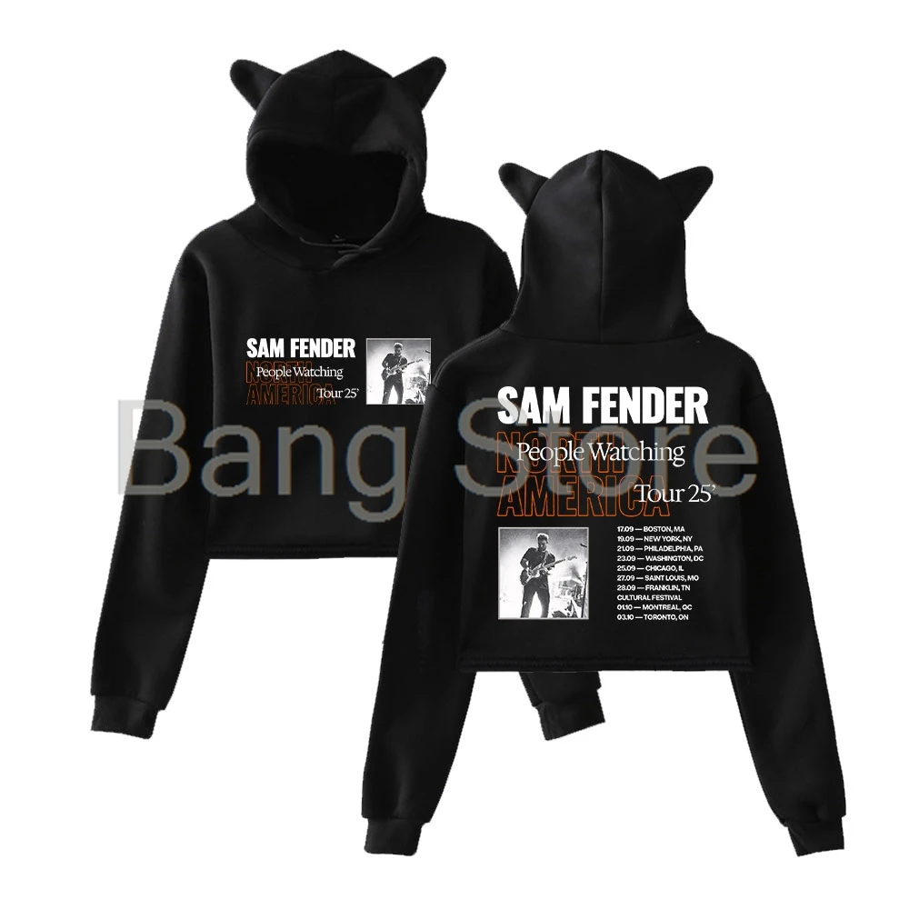 

Сэм Fender People Watching North America Tour 2025 Толстовка с кошачьими ушками Женские толстовки с длинными рукавами Женские повседневные укороченные топы