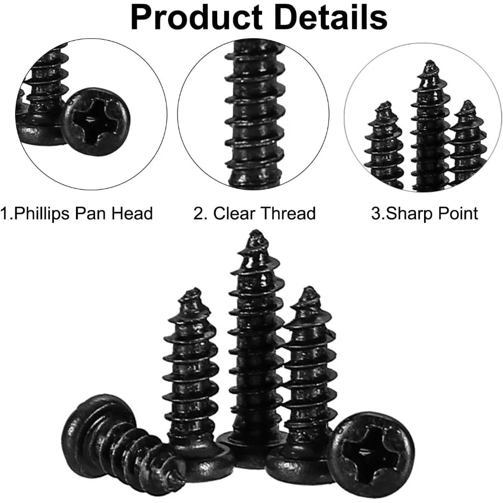 750 Pieces Black Carbon Steel Screws Cross Head/round Head Self-tapping Screws M1.7 M2 M2.5 M3 Screws for Wood & Metal