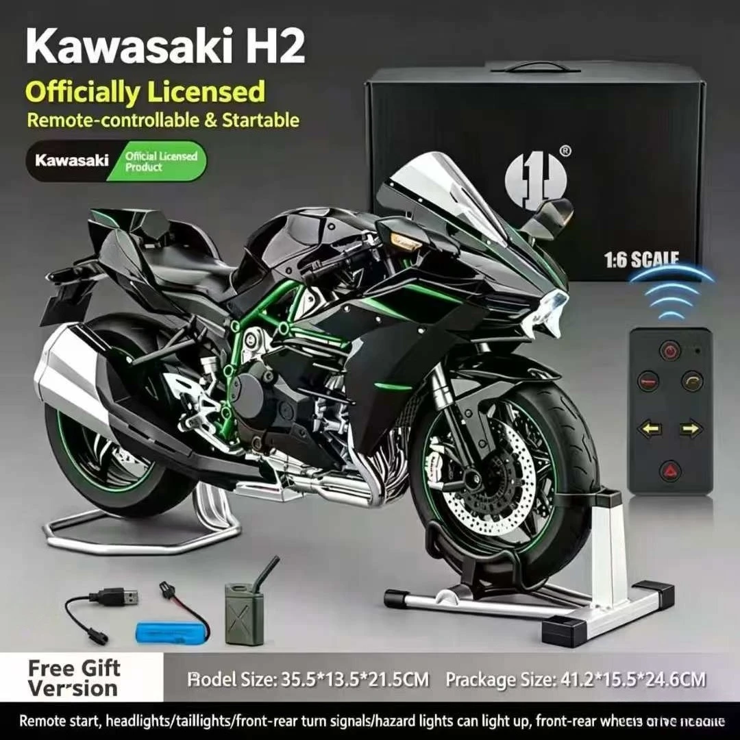 

Remote start 1:6 For Kawasaki H2 alloy die-casting motorcycle model sound light dynamic collection hobbies birthday Gift boys