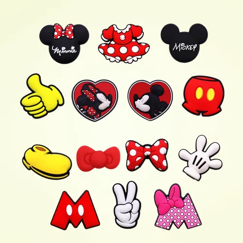 Accesorios originales de dibujos animados de Mickey Mouse, adornos para zapatos, decoración de sandalias, lazo de vestido rojo, hebilla de Pin de zueco de PVC para regalos de vacaciones, 1 Uds.
