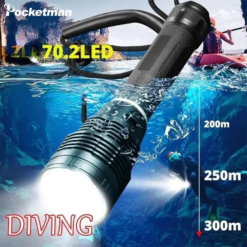 

Scuba Diving Flashlight Dive Torch Waterproof Underwater P70.2 LED Submarine Lights for Under Water Deep Sea Cave at Night