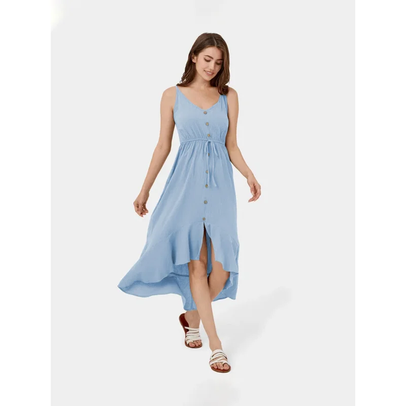 

YQ1-insSexy Hot Girl Vacation Casual Lace-Up Slimming Woven Strap Dress Long Dress