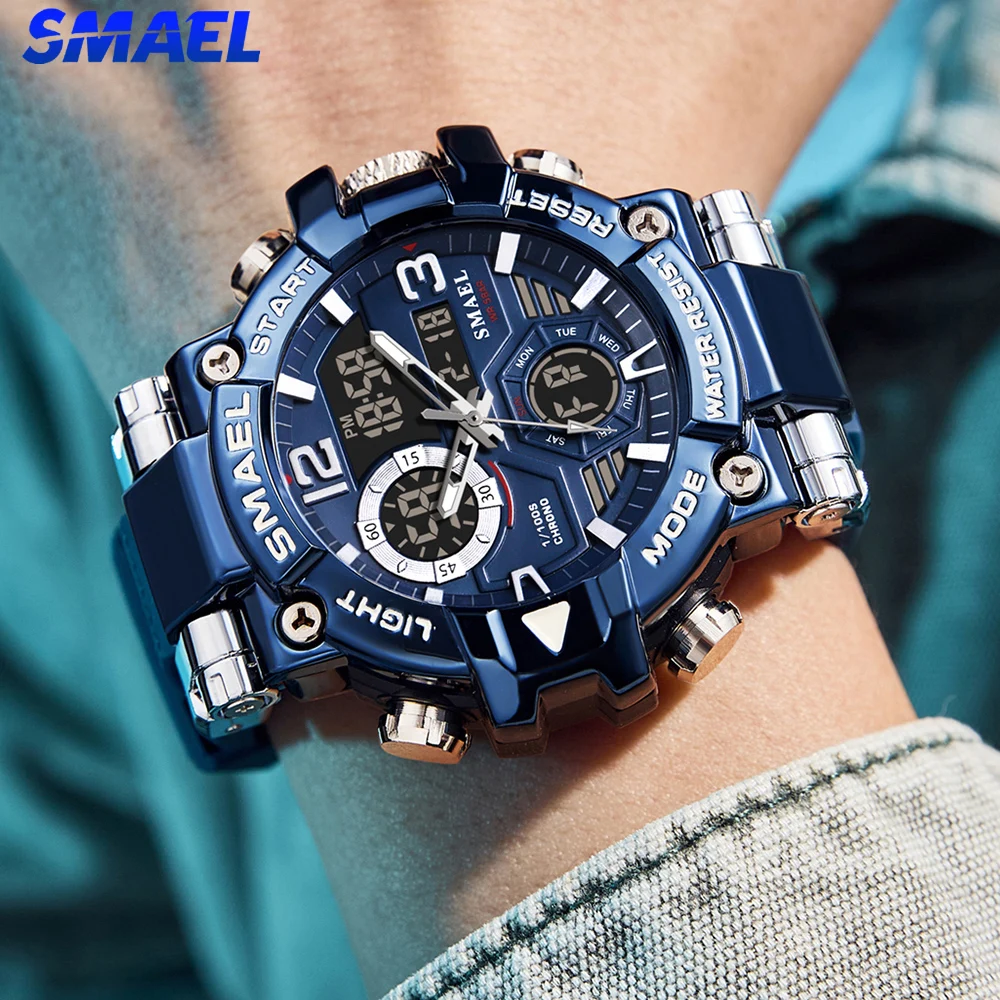 SMAEL Watch Men Top Brand Digital Quartz Watch Chronograph Man Luminous Waterproof Wristwatch Double Display Shockproof Clock