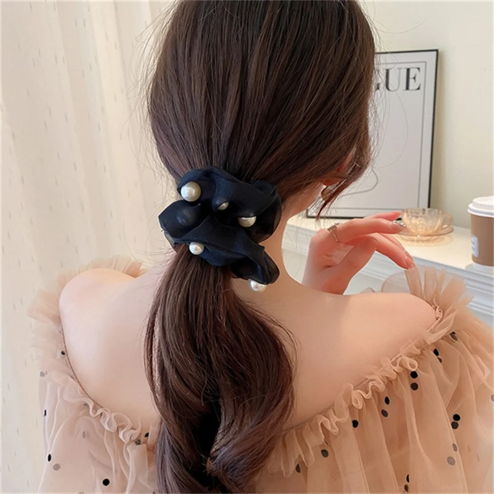 Vintage Scrunchies Girl Elastic Hair Bands Ponytail Holder Hair Ties Women Pearl Hair Band Fashion Christmas Party Headwear