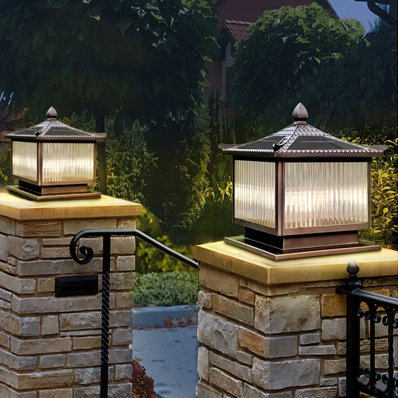 220V Solar wall stigma lamp Chinese outdoor gate pillar lamp outdoor waterproof villa courtyard garden wall lamp IP65 Waterproof