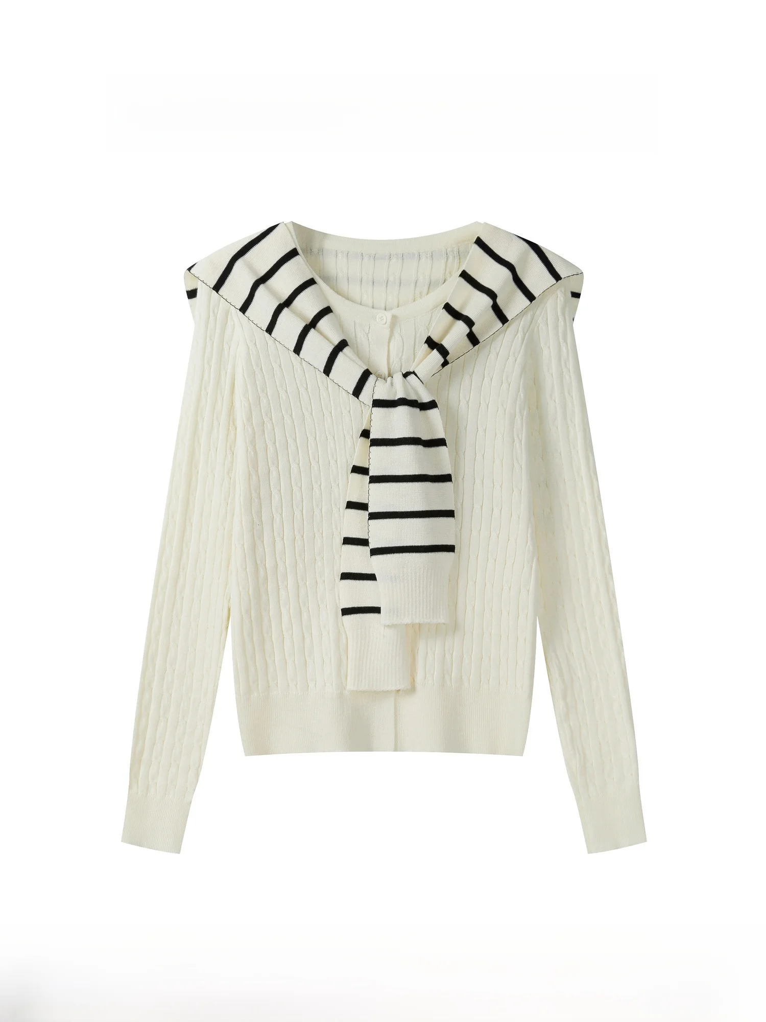 

Модный легкий вязаный шарф в полоску с U-образным вырезом, новинка ранней осени 2025 года, корейский стиль, свитер с длинными рукавами Sle Yanheng S