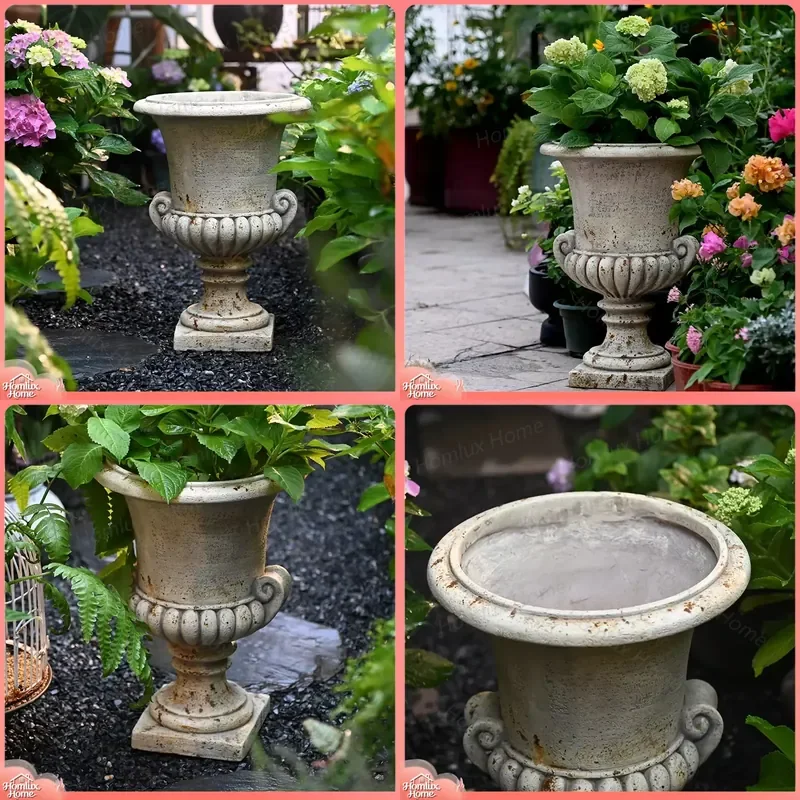 European Style High Footed Large Flowerpot for Balcony Garden Villa Decoration Roman Column Antique Photography Prop Home