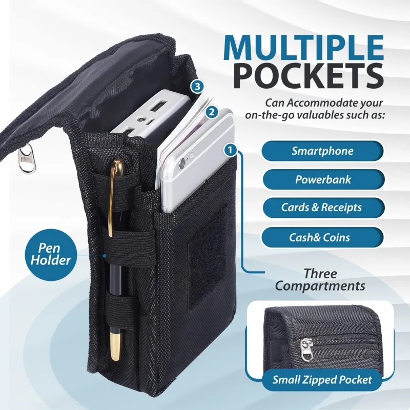 

1PC Vertical Oxford Cell Phone Belt Clip Holster Pouch Bag Wallet Card Holder Case Cover Multi-layer Waist Bag for Men