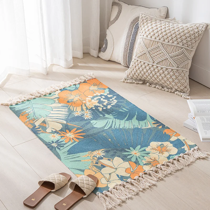 Cotton Linen Woven Vintage Tassels Rug Boho Room Decors Aesthetic Bedrooom Bedside Carpets Living Room Simple Homestay Floor Mat view 6