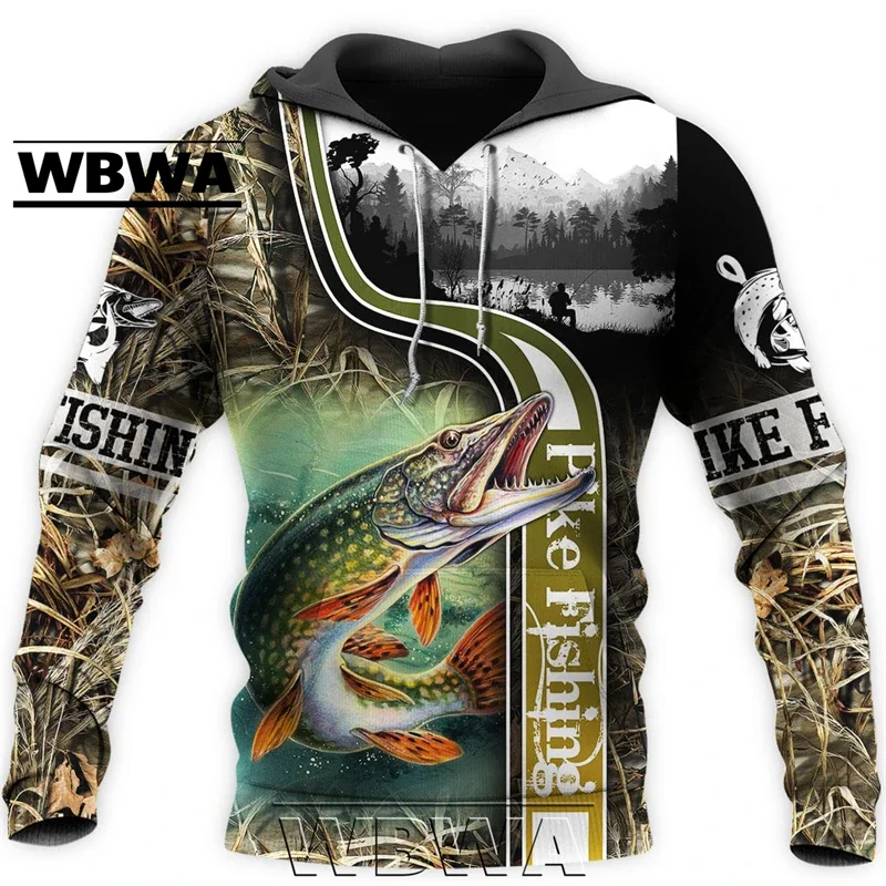 Spring Fashion Mens Hoodie Pike Fishing 3D All Over Printed hoodies and Sweatshirt Unisex Casual Sportswear YL791