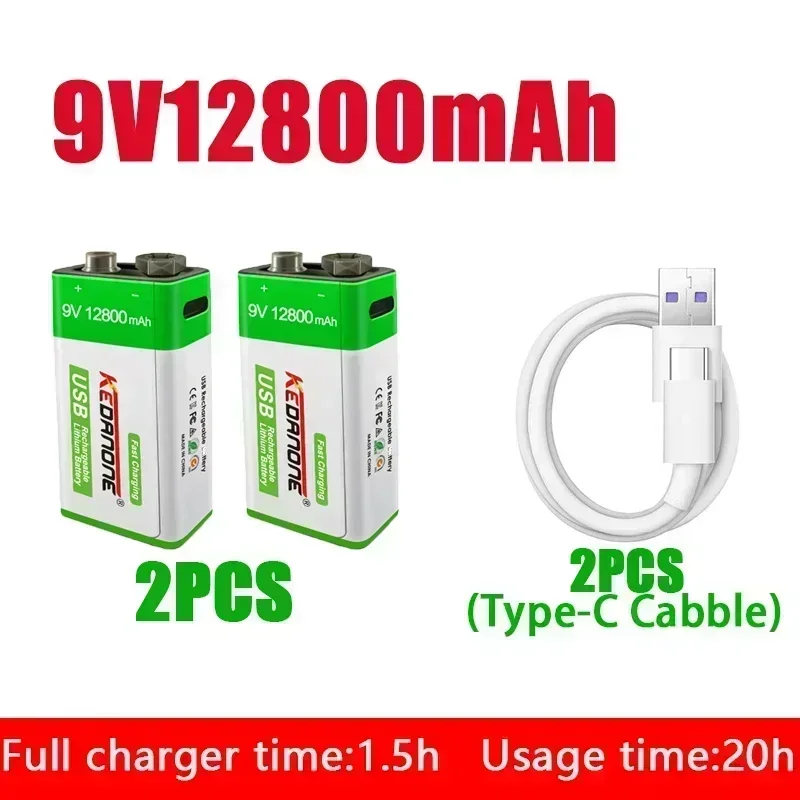 ใหม่ 9V 12800mAh แบตเตอรี่ Li-ion แบบชาร์จไฟได้ Micro USB แบตเตอรี่ 9 V สําหรับมัลติมิเตอร์ไมโครโฟนของเล่นรีโมทคอนโทรล KTV ใช้