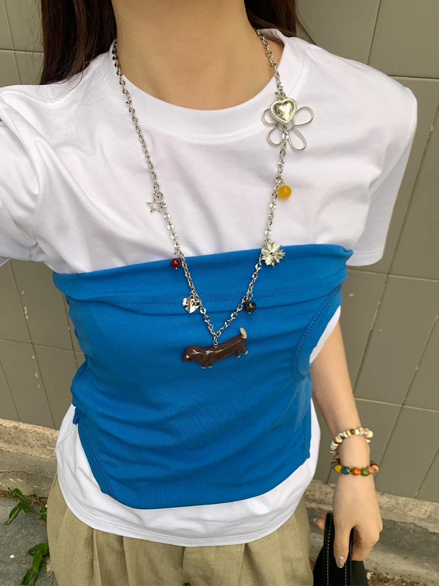 オリジナルデザインの花ソーセージ犬ウエストチェーン女性のためのニッチハイエンドロングペンダントネックレスとベルト