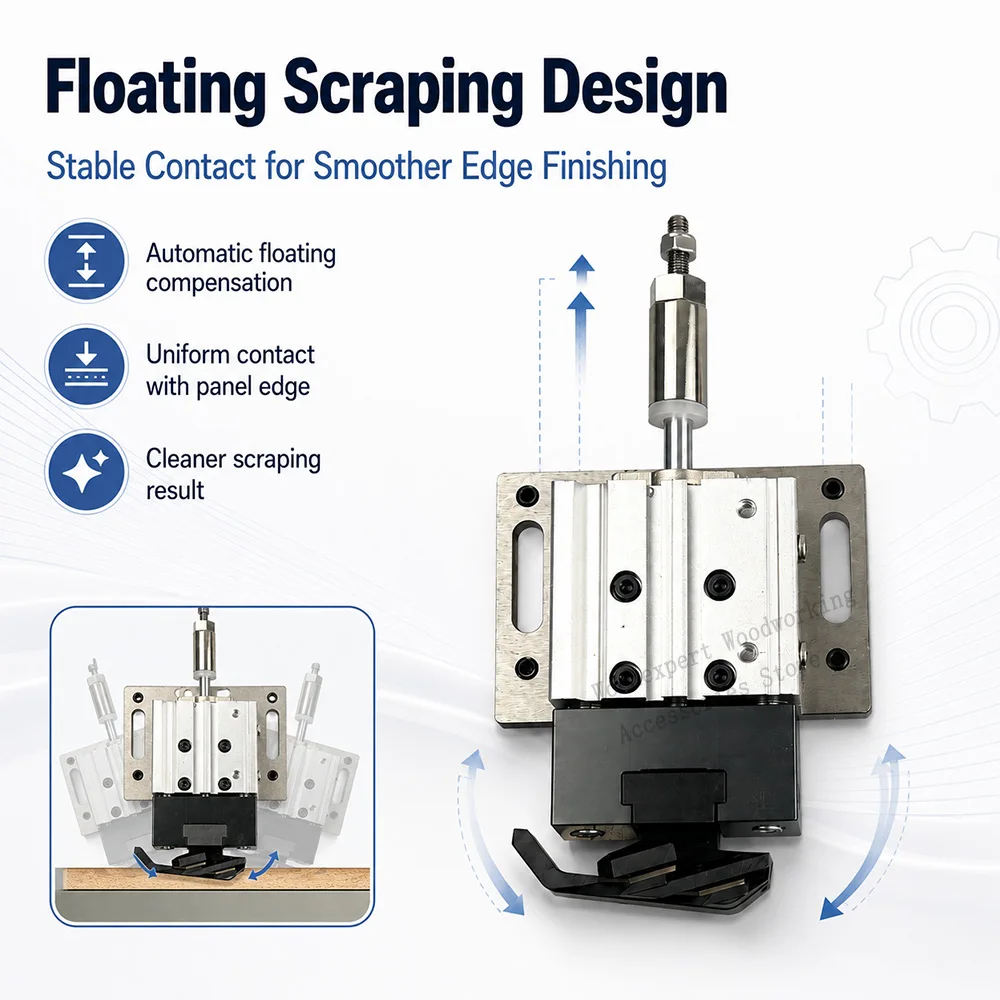 Air Floating Flat Scraper Device for Edge Banding Machine Pneumatic 3 Axis Cylinder Scraper Edge Bander Finishing Tool