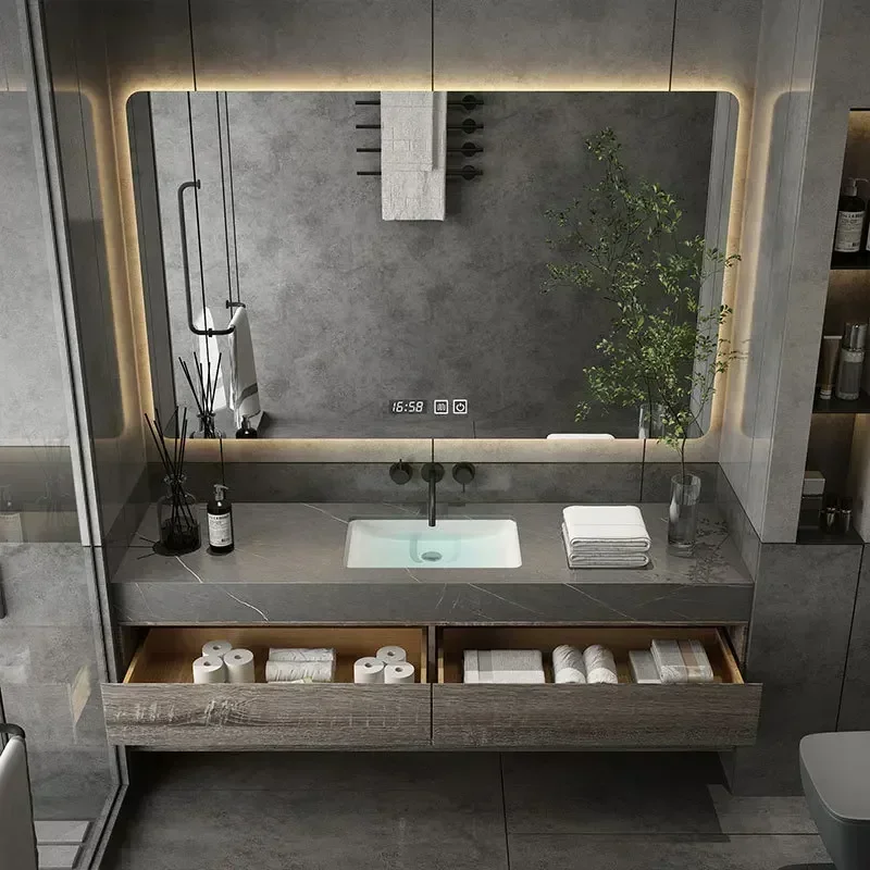 Integrated Rock Plate Minimalist Bathroom Cabinet Ceramic Washbasin Bathroom Vanity Cabinets Under Sink Bathroom Furniture