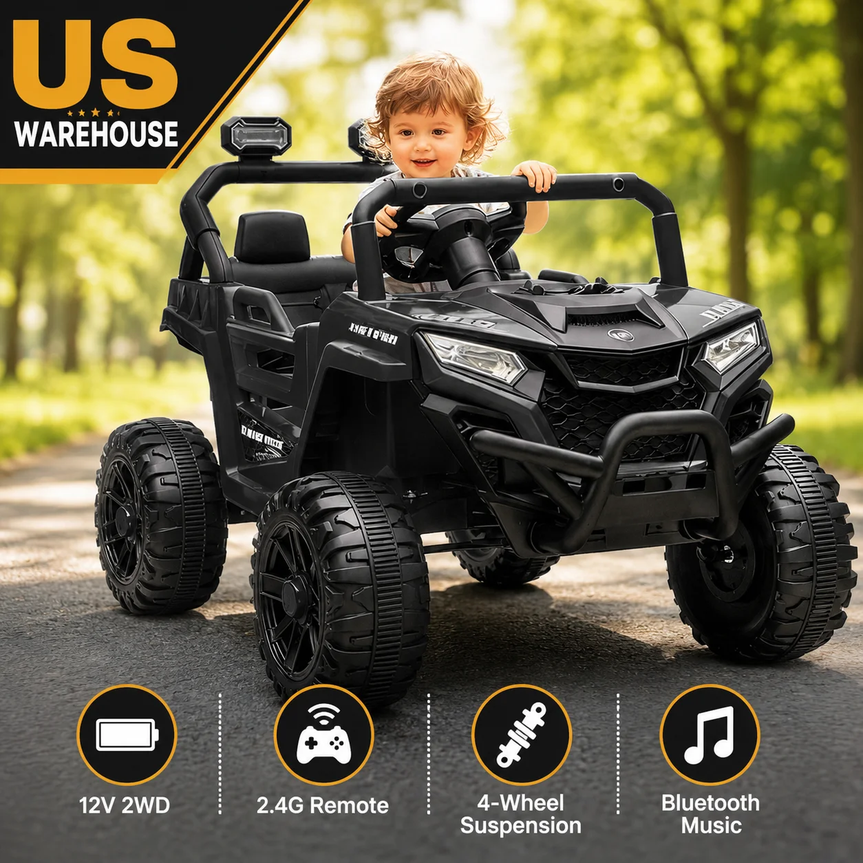 12V 2WD Kids Ride On UTV with Remote Control, Dual Motor Electric Car with 4-Wheel Suspension, Anti-Collision Bar, High Chassis, Anti-Slip Wheels, Bluetooth MP3, 3-Speed Control, 2-Hour Runtime for Kids Ages 3-5,Black,Pink,Blue