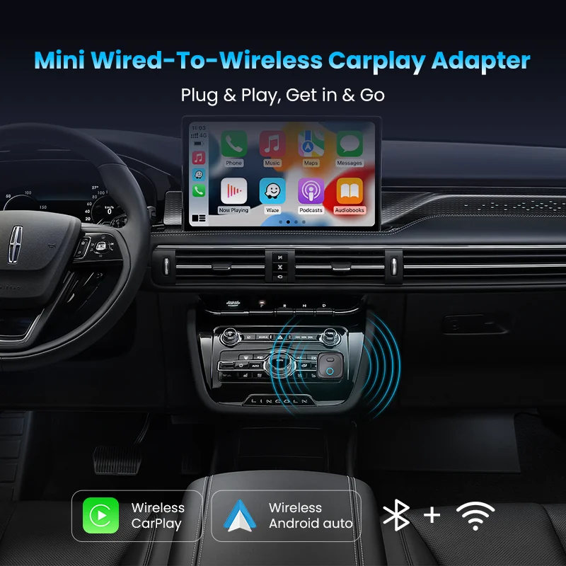CA525-M Mini Wired to Wireless CarPlay Adapter Plug and Play Wireless Converter WIFI 6 BT5.4 Smart Box Car Intelligent Systems